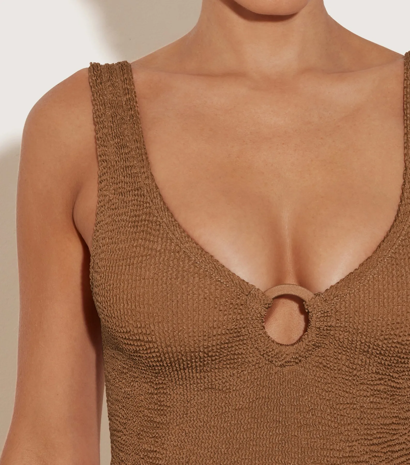 Hunza G V Neck-Celine Swim With Tonal Hoops -