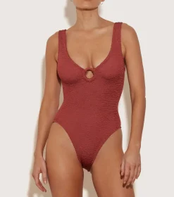 Hunza G V Neck-Celine Swim With Tonal Hoops -