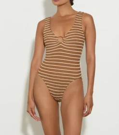 Hunza G V Neck-Celine Swim With Tonal Hoops -