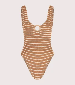 Hunza G V Neck-Celine Swim With Tonal Hoops -