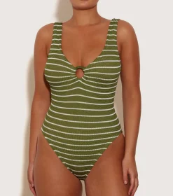 Hunza G V Neck-Celine Swim With Tonal Hoops -