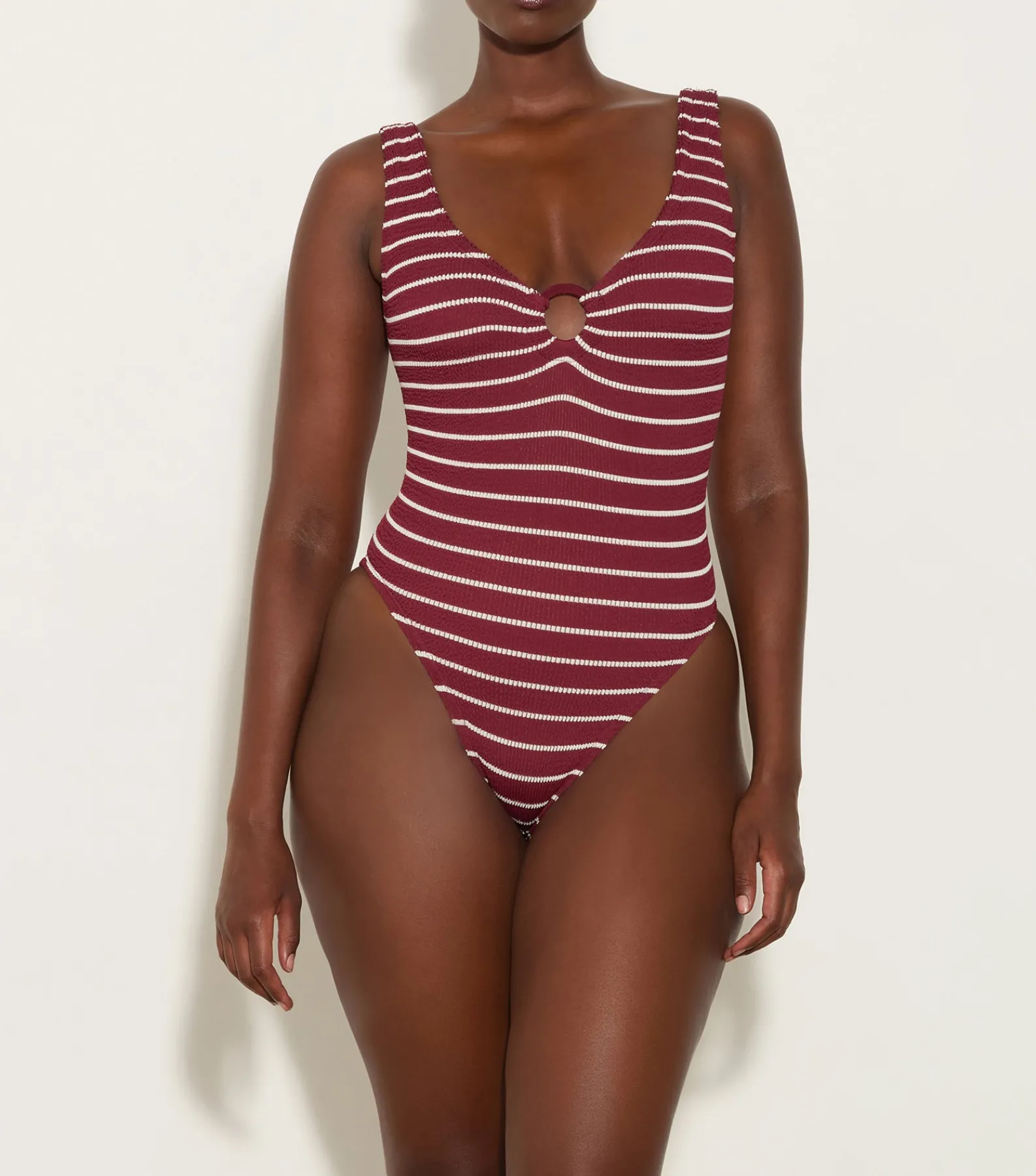 Hunza G V Neck-Celine Swim With Tonal Hoops -