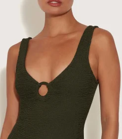 Hunza G V Neck-Celine Swim With Tonal Hoops -