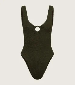 Hunza G V Neck-Celine Swim With Tonal Hoops -