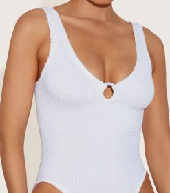 Hunza G V Neck-Celine Swim With Tonal Hoops -