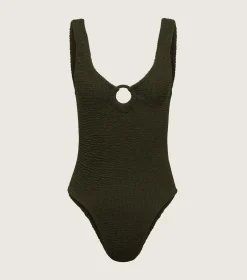 Hunza G V Neck-Coverage Celine Swim With Tonal Hoops -