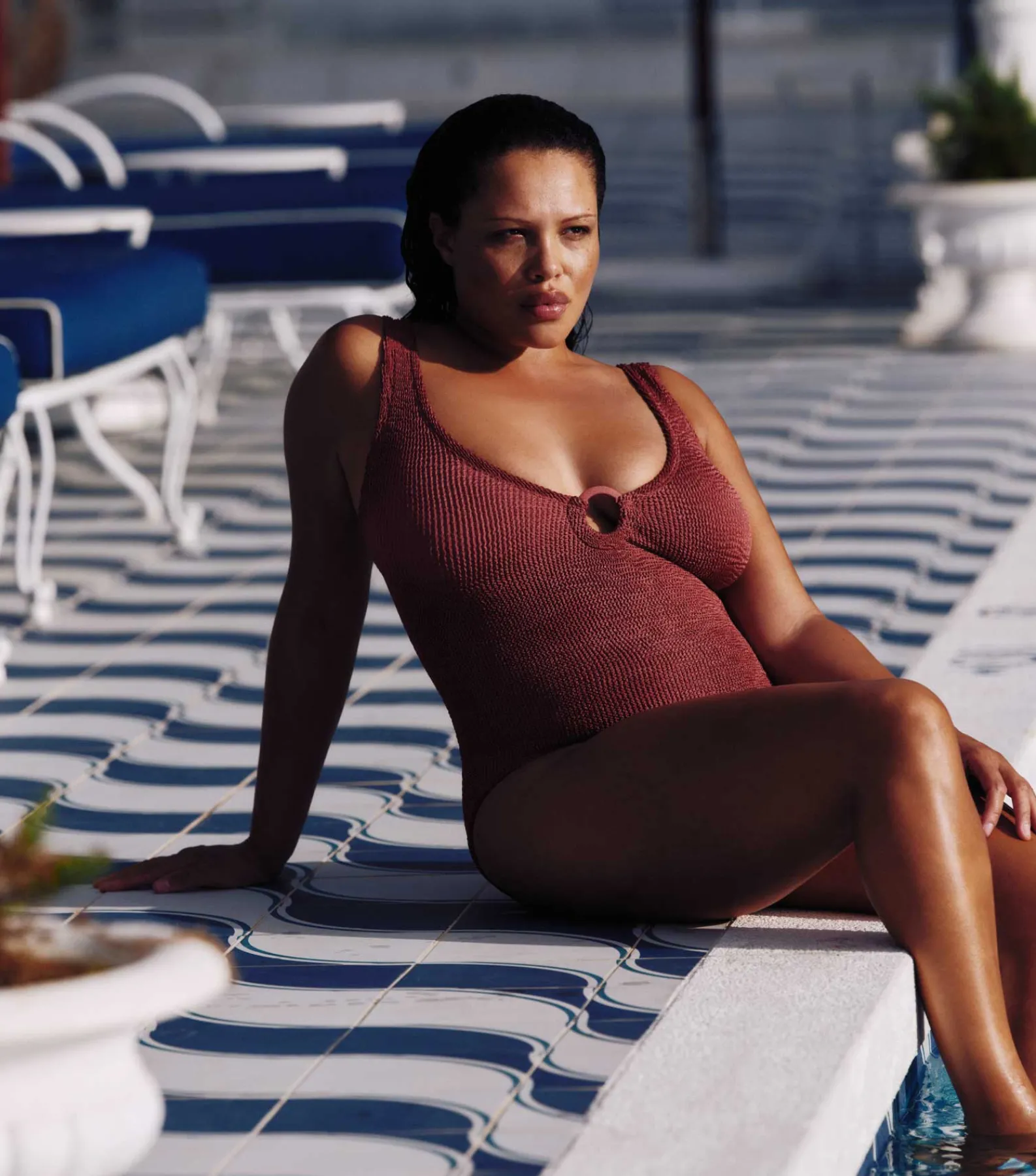 Hunza G V Neck-Coverage Celine Swim With Tonal Hoops -