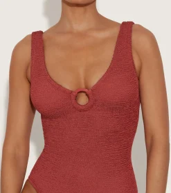 Hunza G V Neck-Coverage Celine Swim With Tonal Hoops -