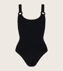 Hunza G Scoop Neck-Domino Swim With Tonal Hoops -
