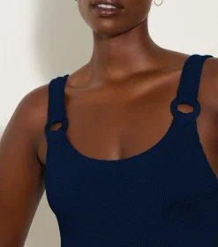 Hunza G Scoop Neck-Domino Swim With Tonal Hoops -