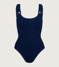 Hunza G Scoop Neck-Domino Swim With Tonal Hoops -