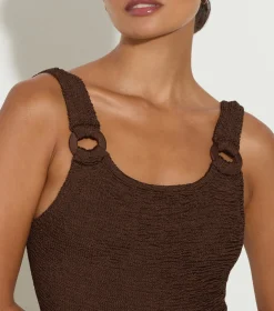 Hunza G Scoop Neck-Domino Swim With Tonal Hoops -