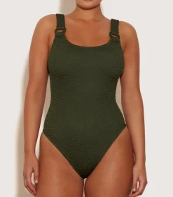 Hunza G Scoop Neck-Domino Swim With Tonal Hoops -