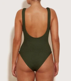 Hunza G Scoop Neck-Domino Swim With Tonal Hoops -